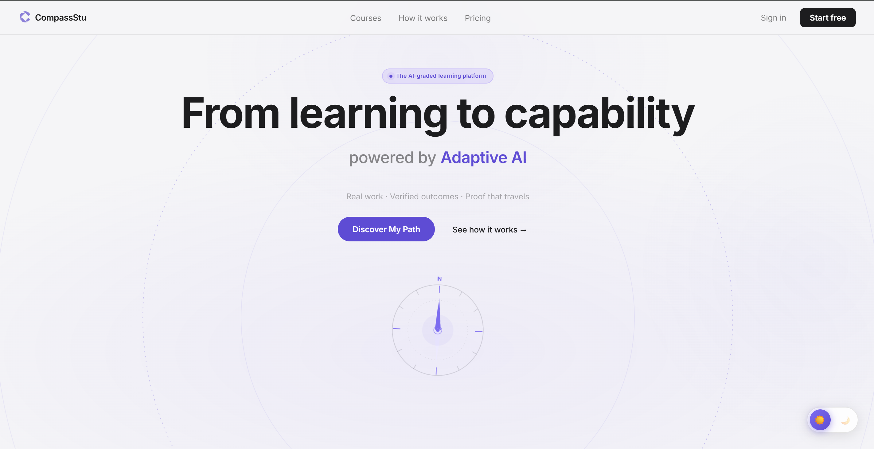 CompassStu landing page — From learning to capability