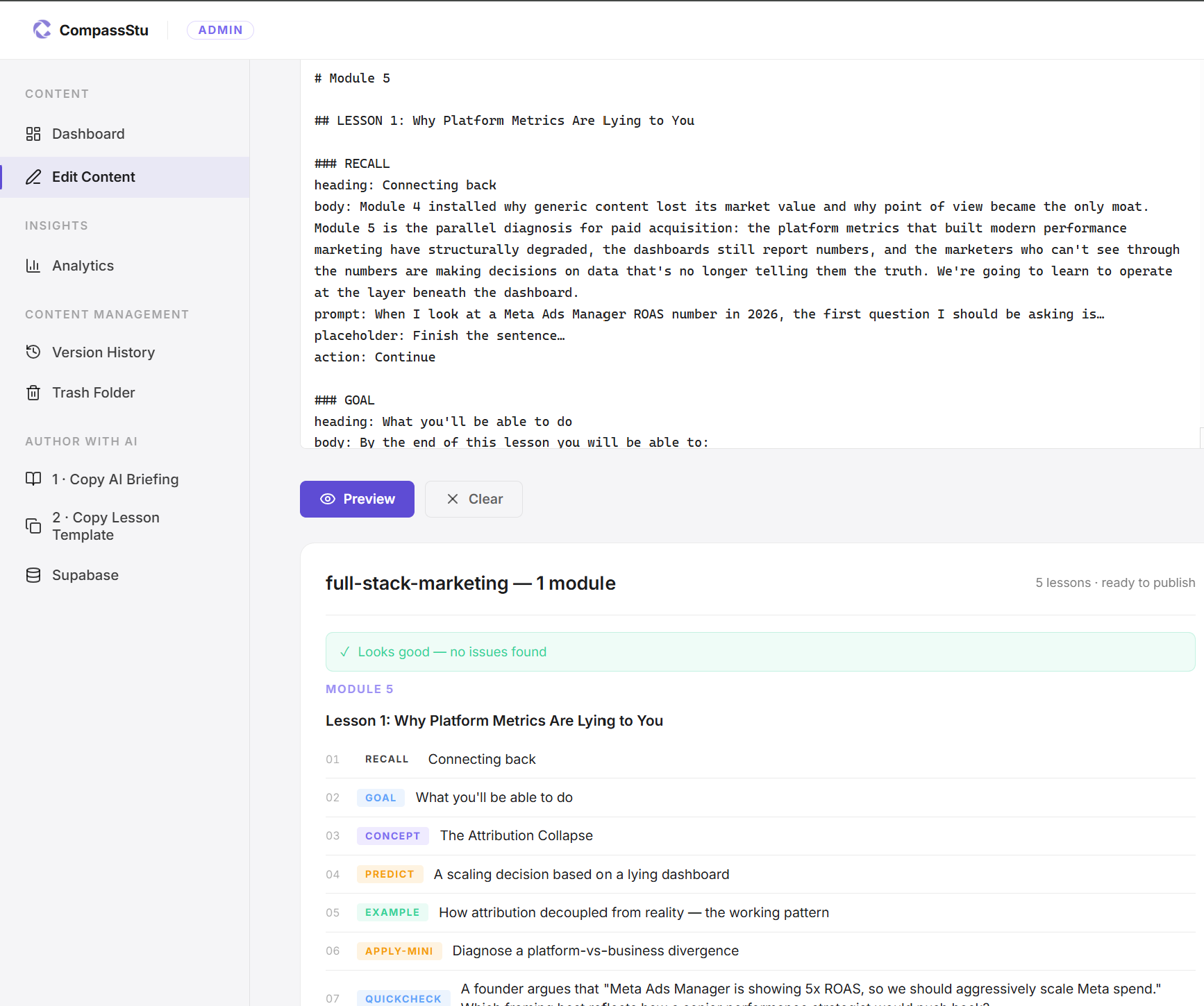 CompassStu content operation view