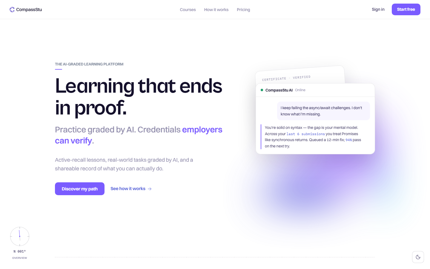 CompassStu landing page — Learning that ends in proof