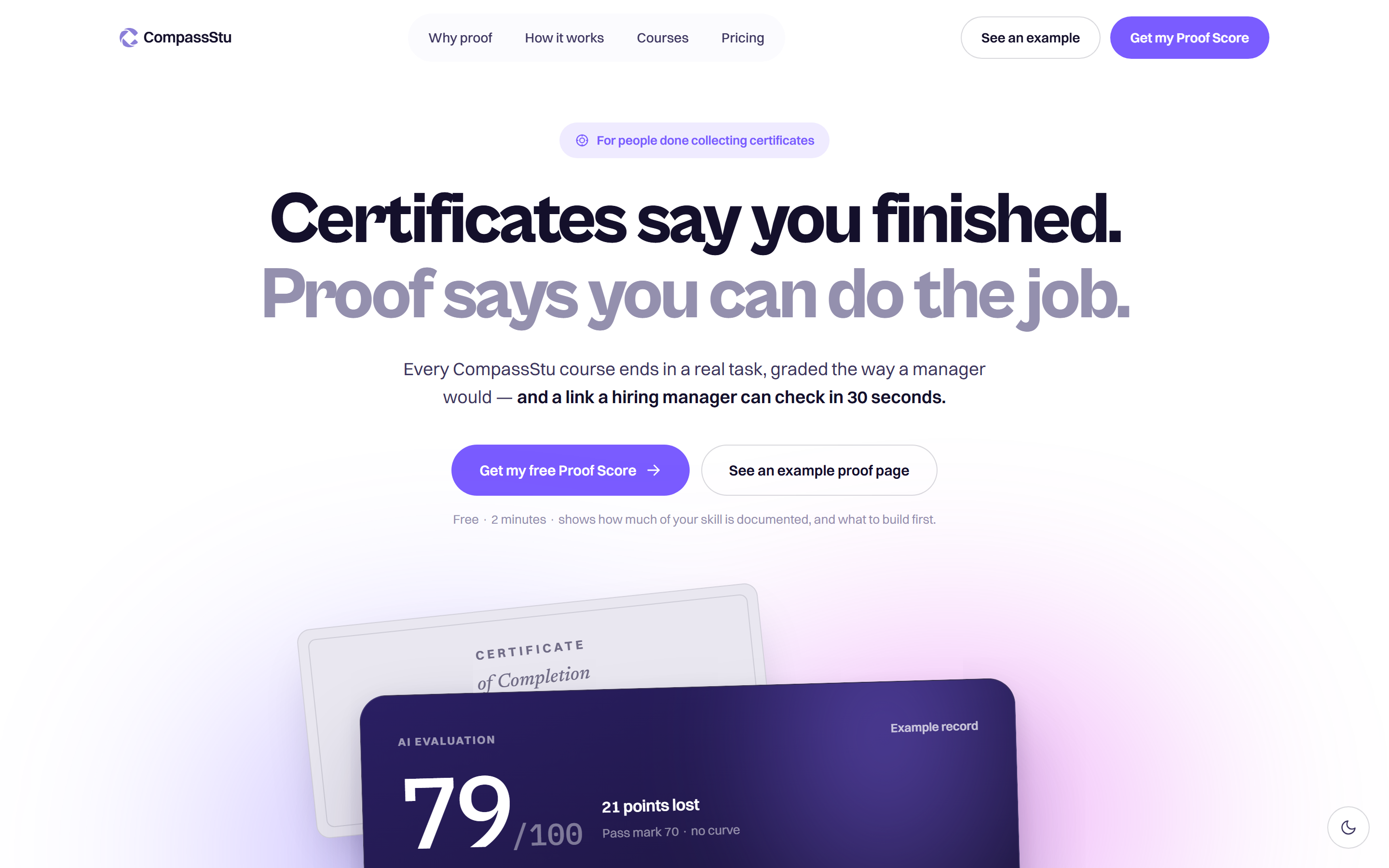 The /start campaign landing page: Certificates say you finished. Proof says you can do the job.